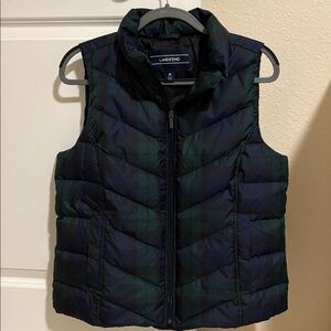 Lands’ End Navy / Hunter Green Plaid Down Puffer Vest Size Medium 10-12